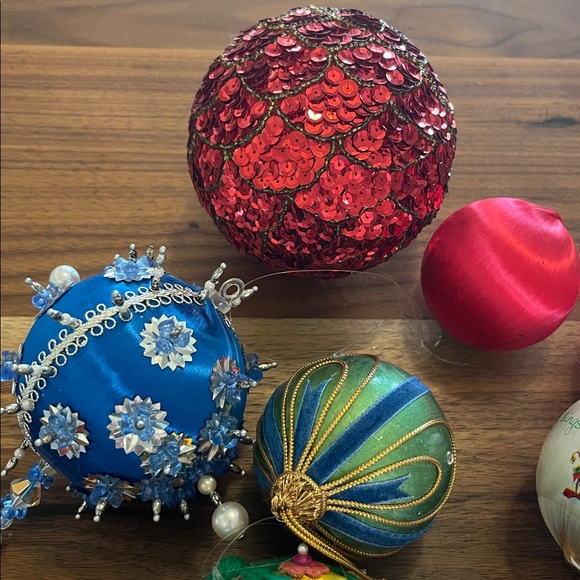19 Colorful Vintage Satin and Beaded Christmas Ornaments Set
